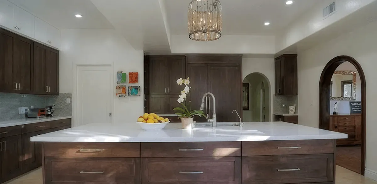 Cabinet refacing project with updated kitchen cabinets and island in Newark, NJ