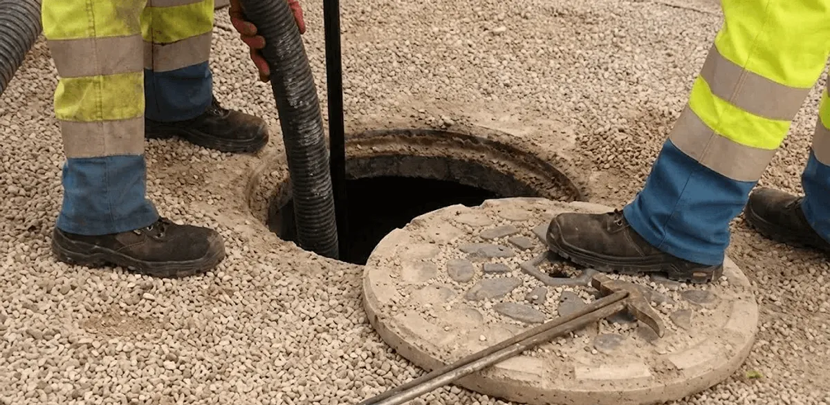 Drain cleaning crew clearing a sewer access point with professional equipment in Newark, NJ